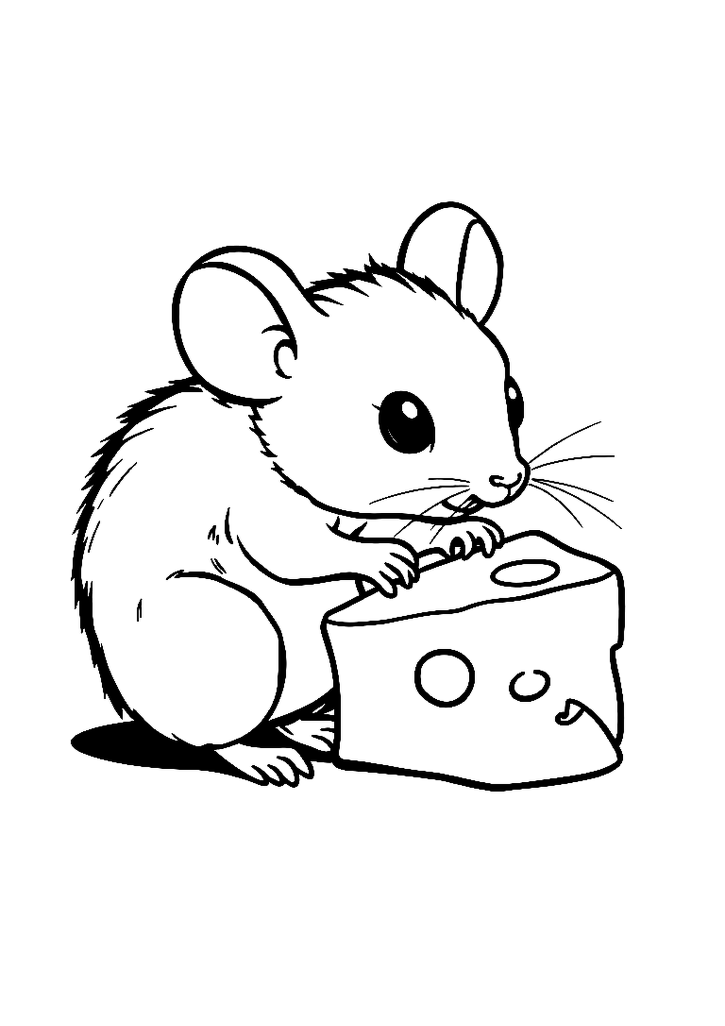 Small mouse nibbling on a piece of cheese