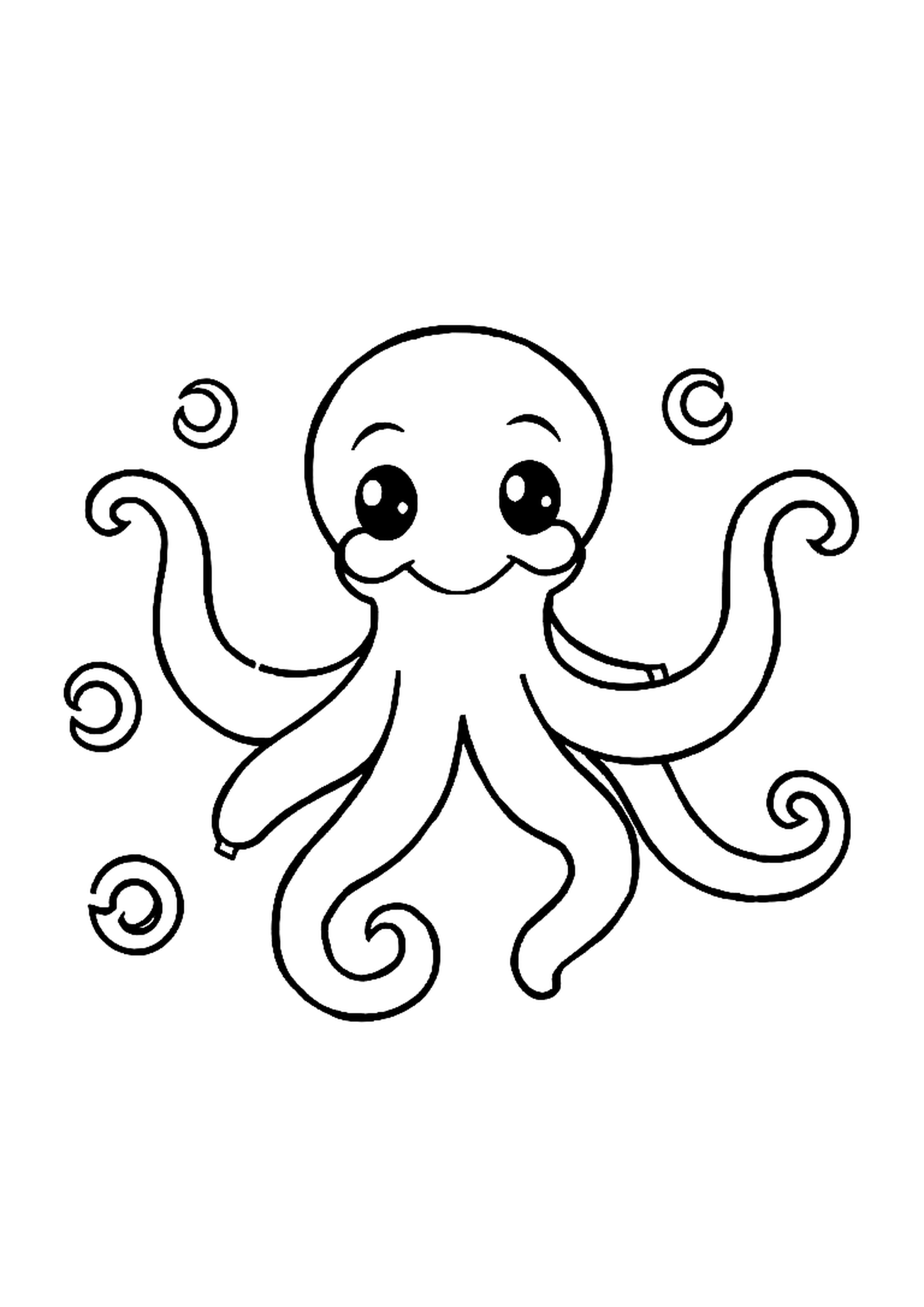 Octopus with eight curly tentacles on the ocean floor
