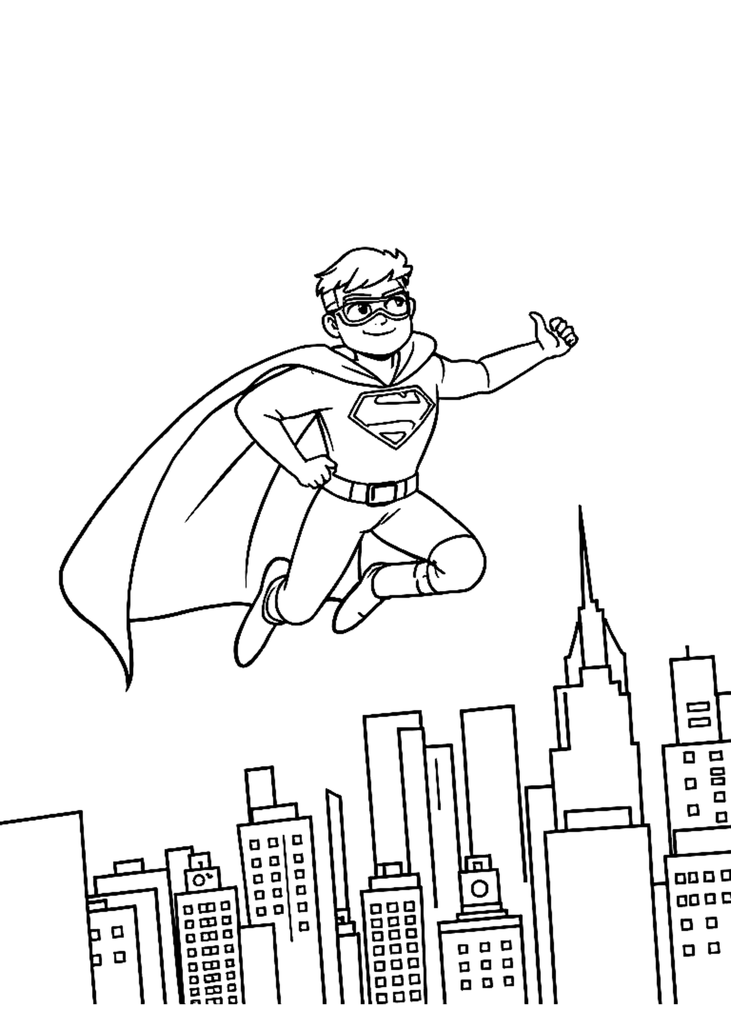 Superhero flying through the sky with a cape and fist forward