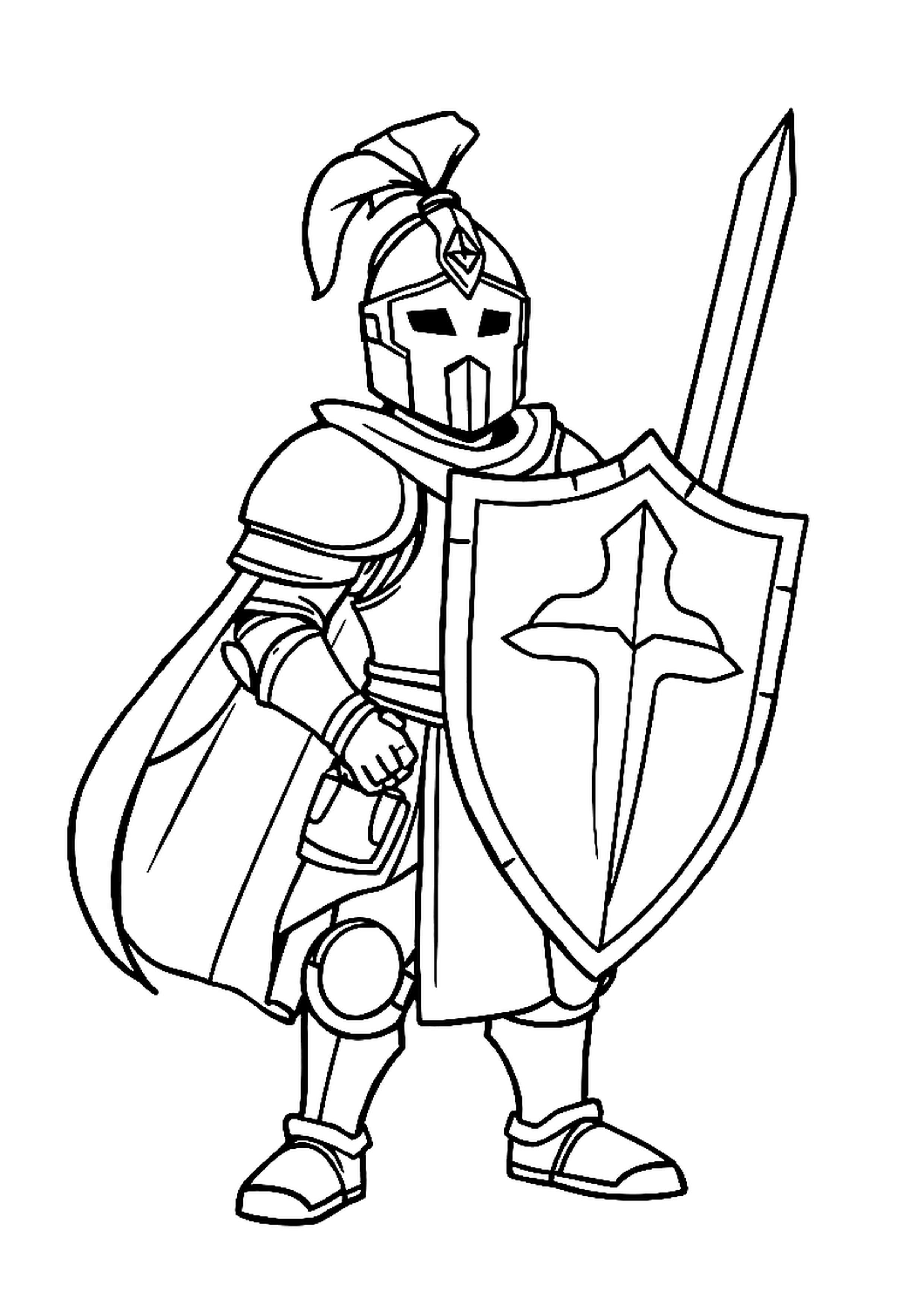 Knight in shining armor holding a sword and shield