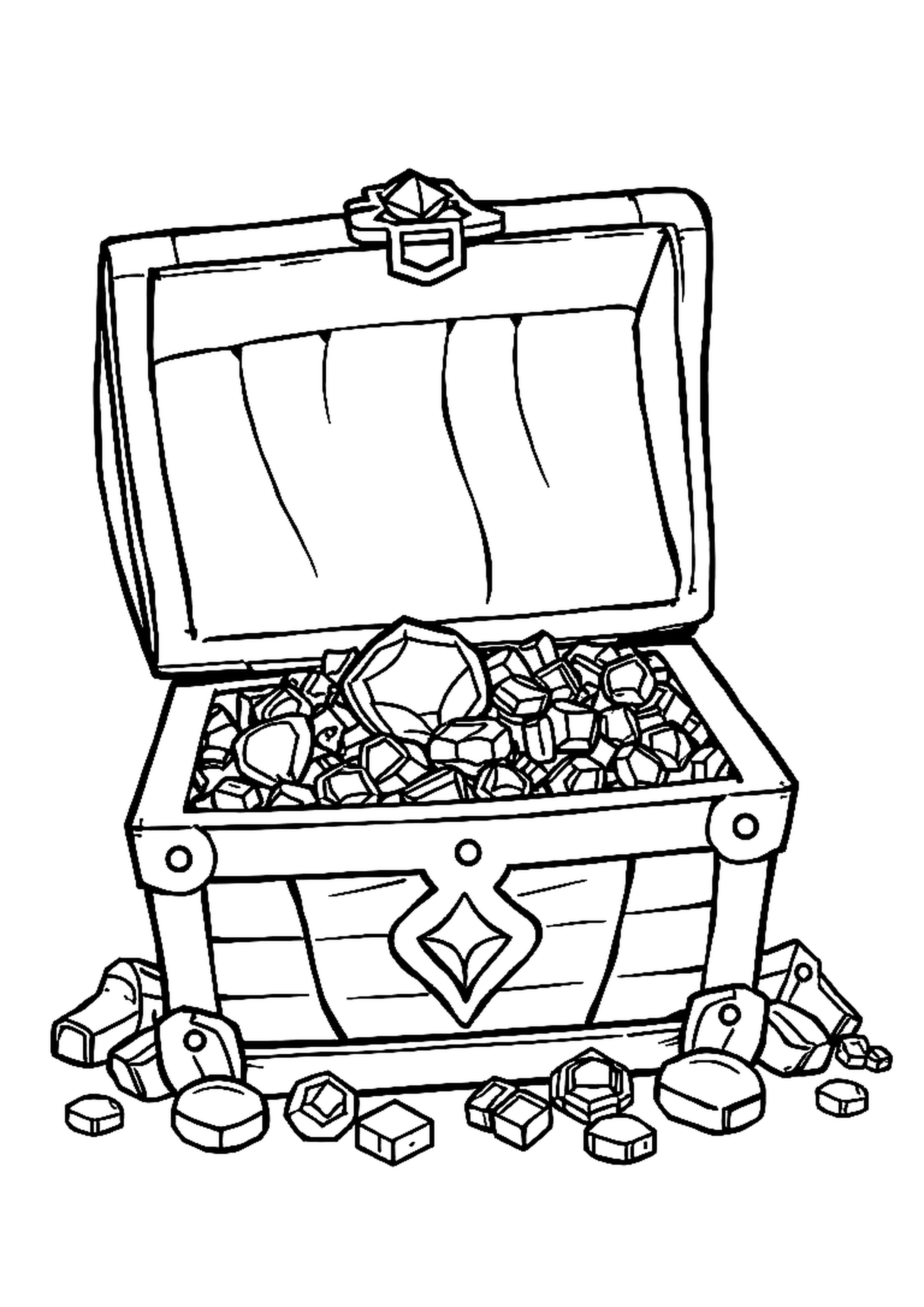 Open treasure chest overflowing with gold coins and jewels