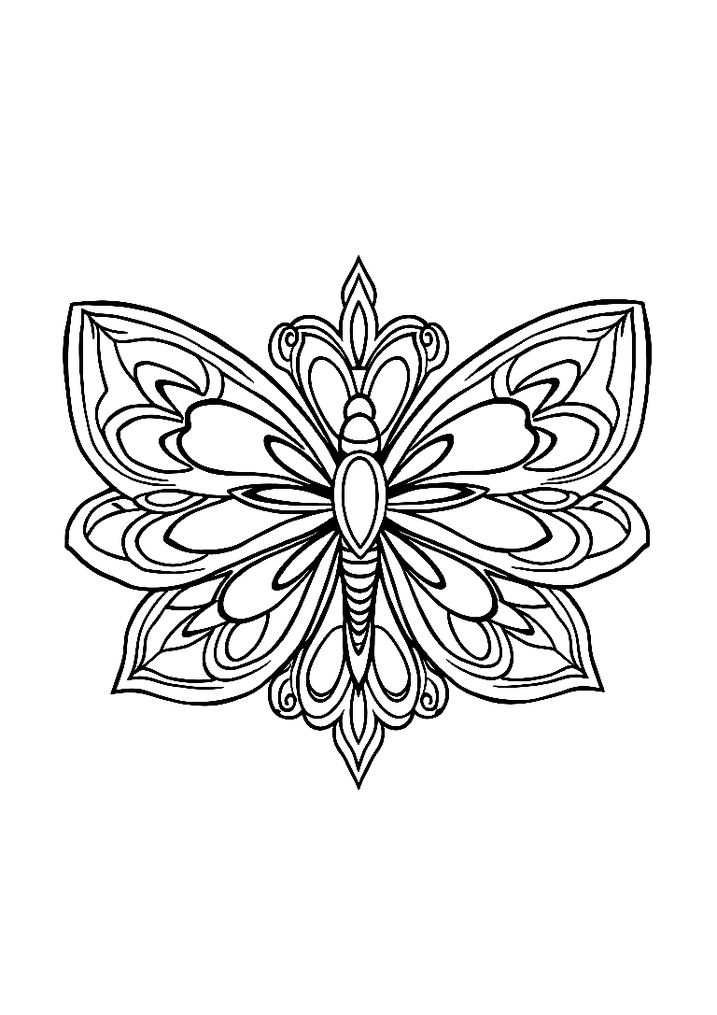 Mandala shaped like butterfly wings with fine symmetrical details