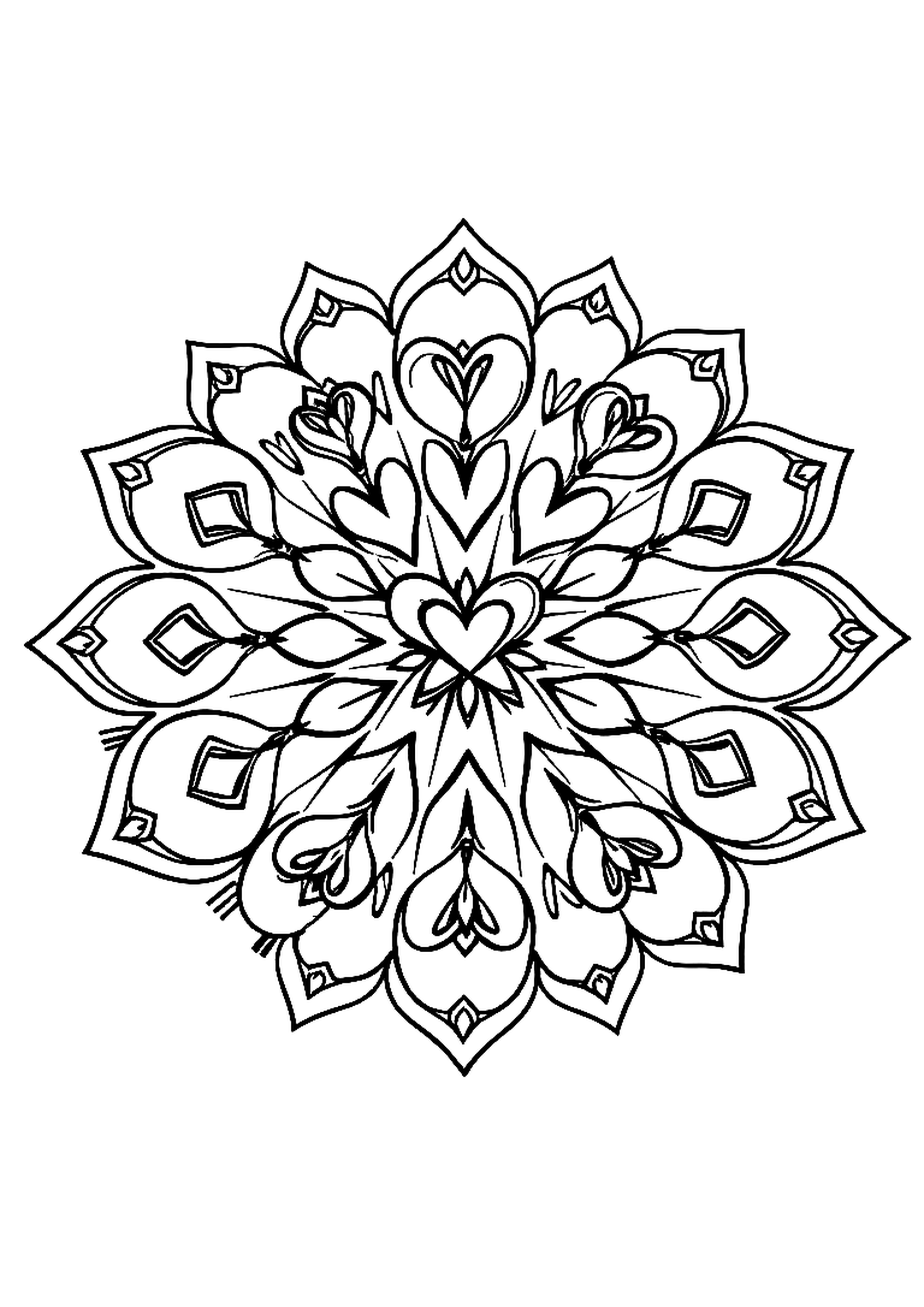 Mandala pattern made of hearts and swirling decorative lines