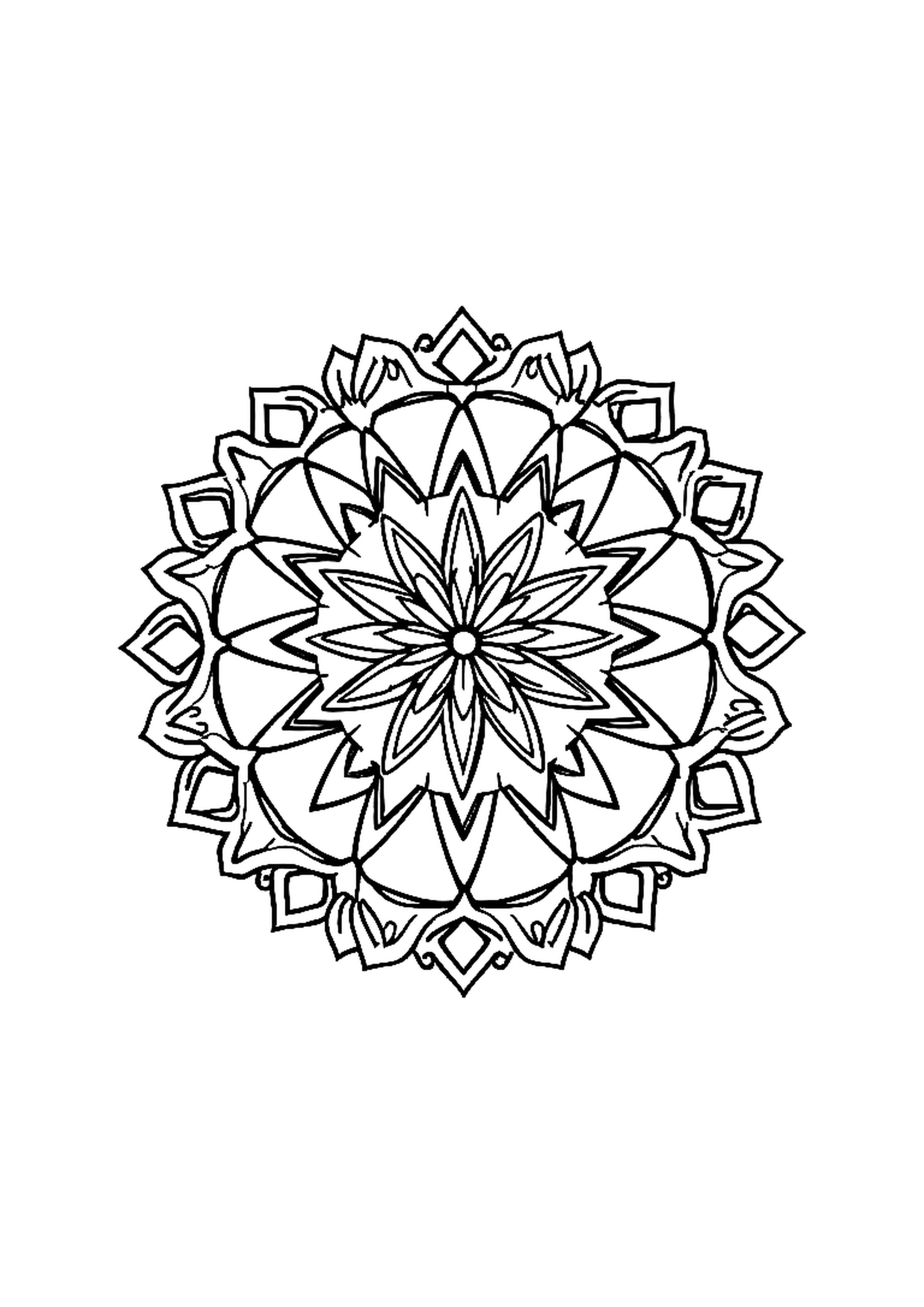 Star-shaped mandala with geometric patterns radiating from center