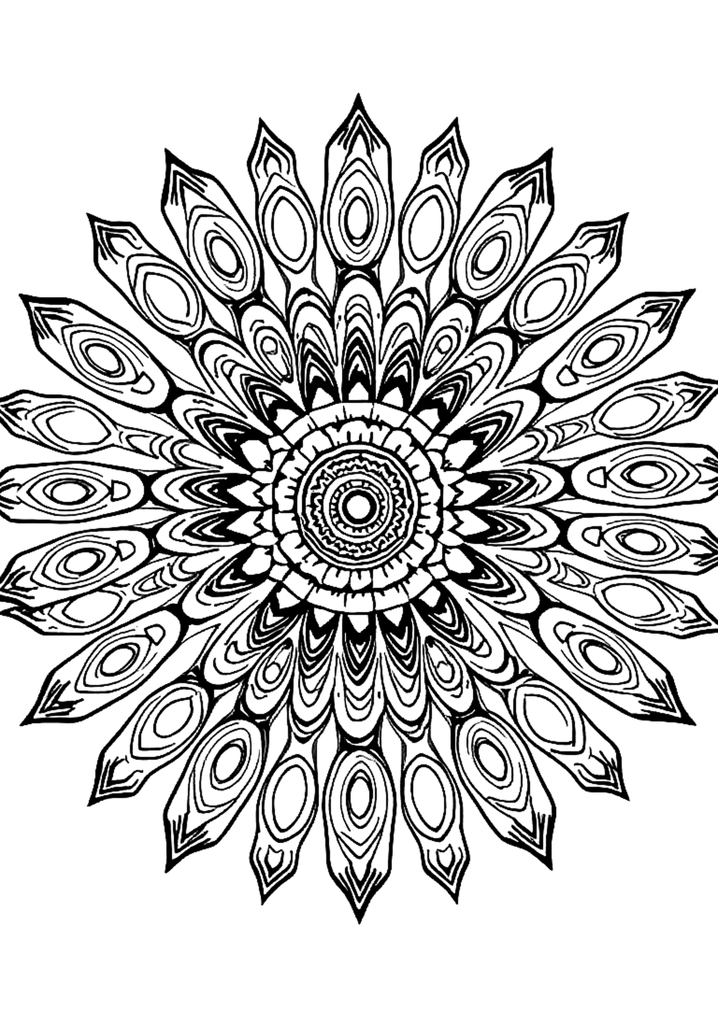 Sun-shaped mandala with warm rays radiating outward