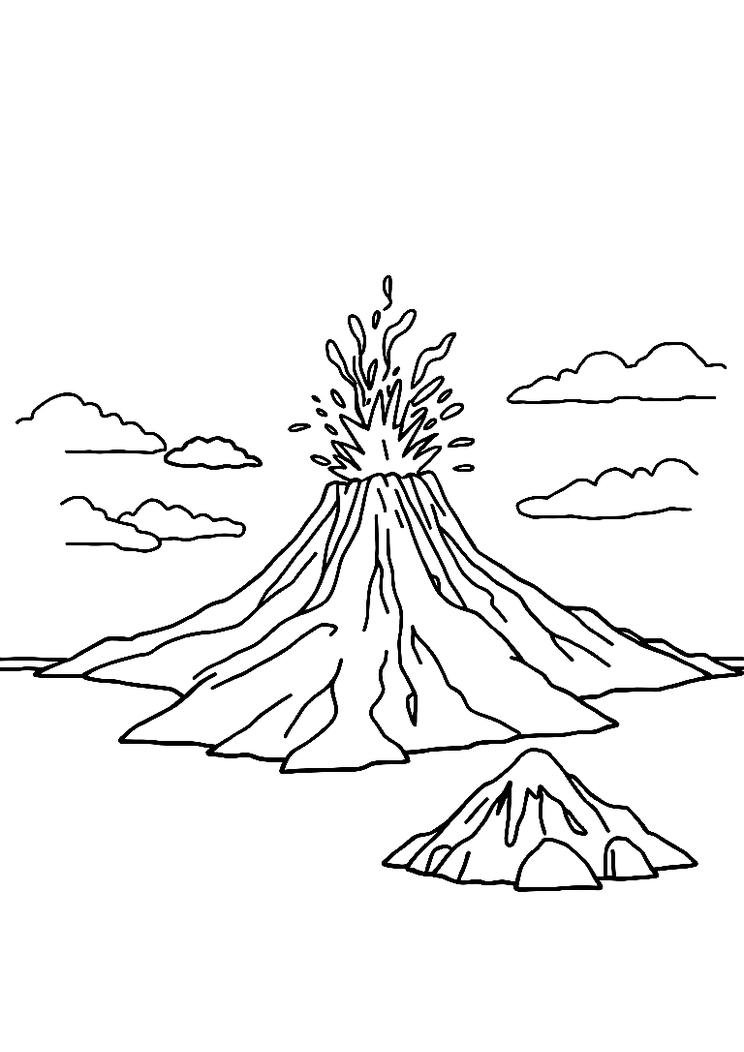 Volcano erupting with lava and smoke on a small island