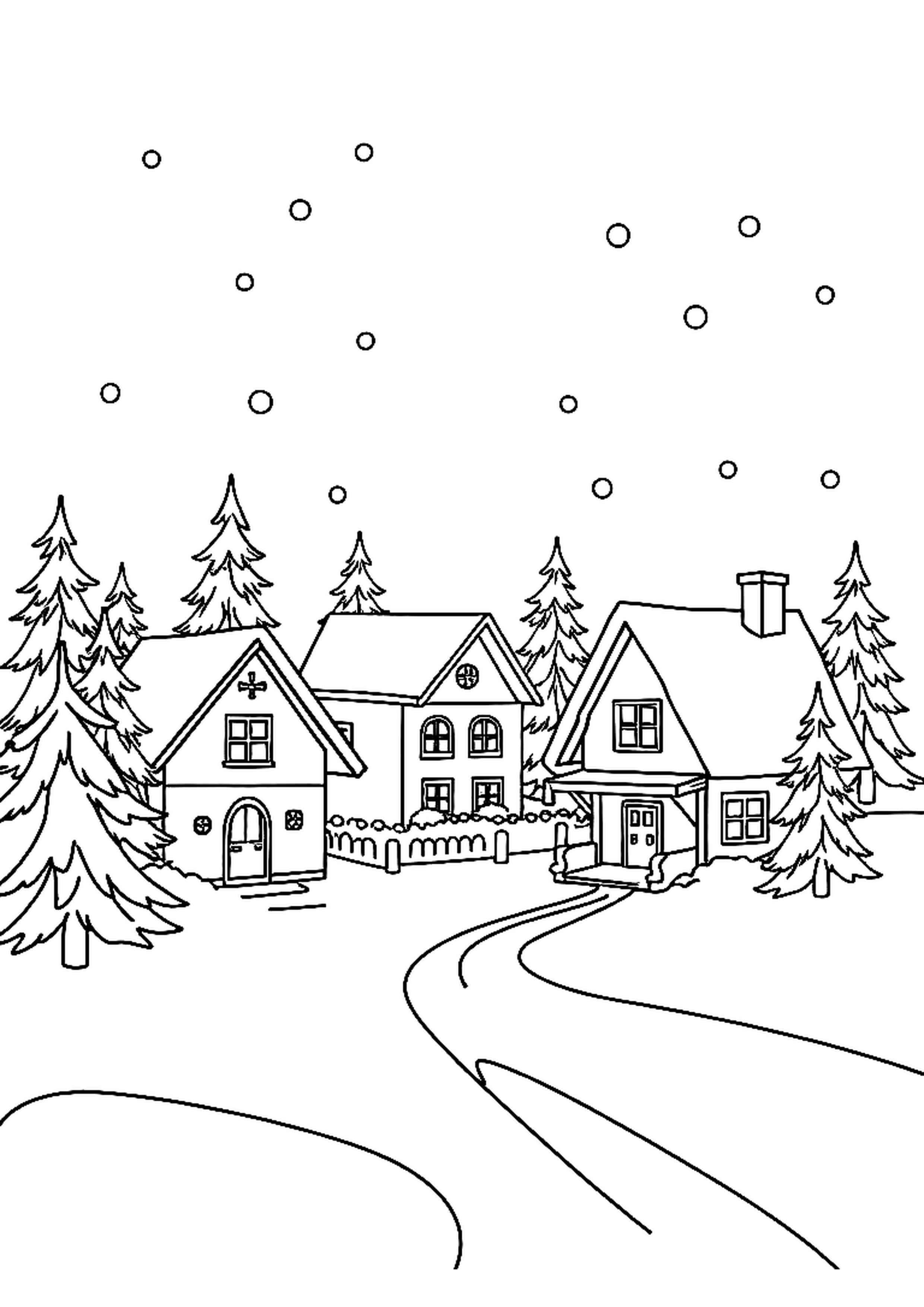 Snowflakes falling with mittens and a scarf in a winter scene