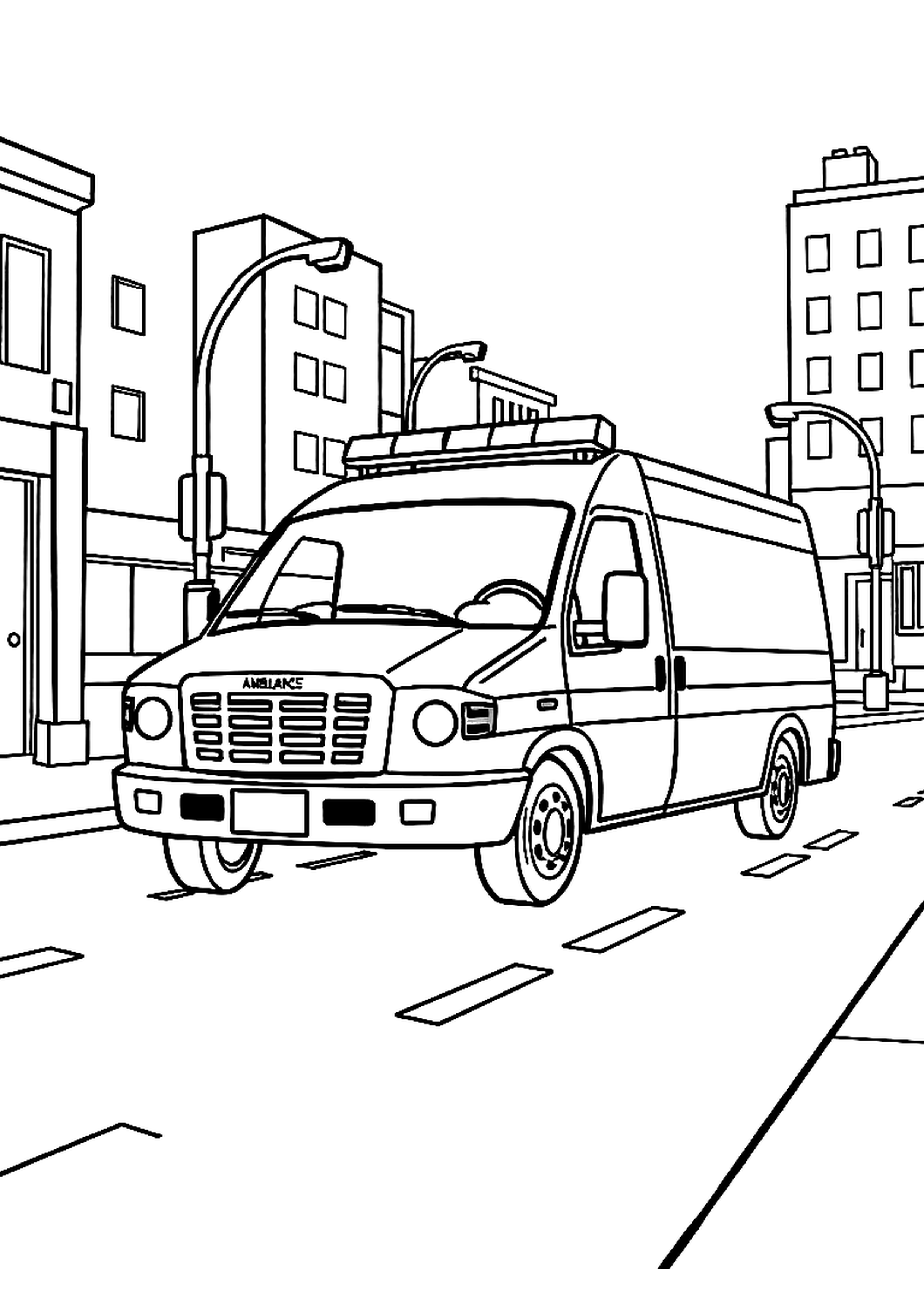 Ambulance with flashing lights and a red cross on the side