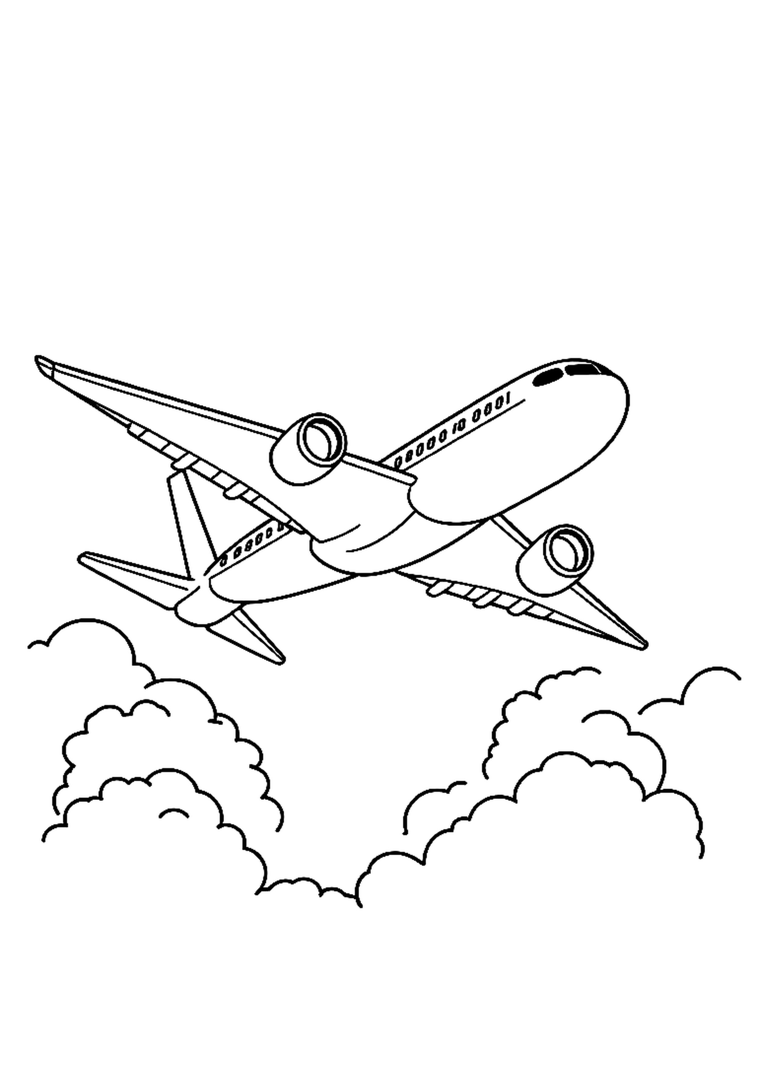 Jumbo airplane flying high above the clouds