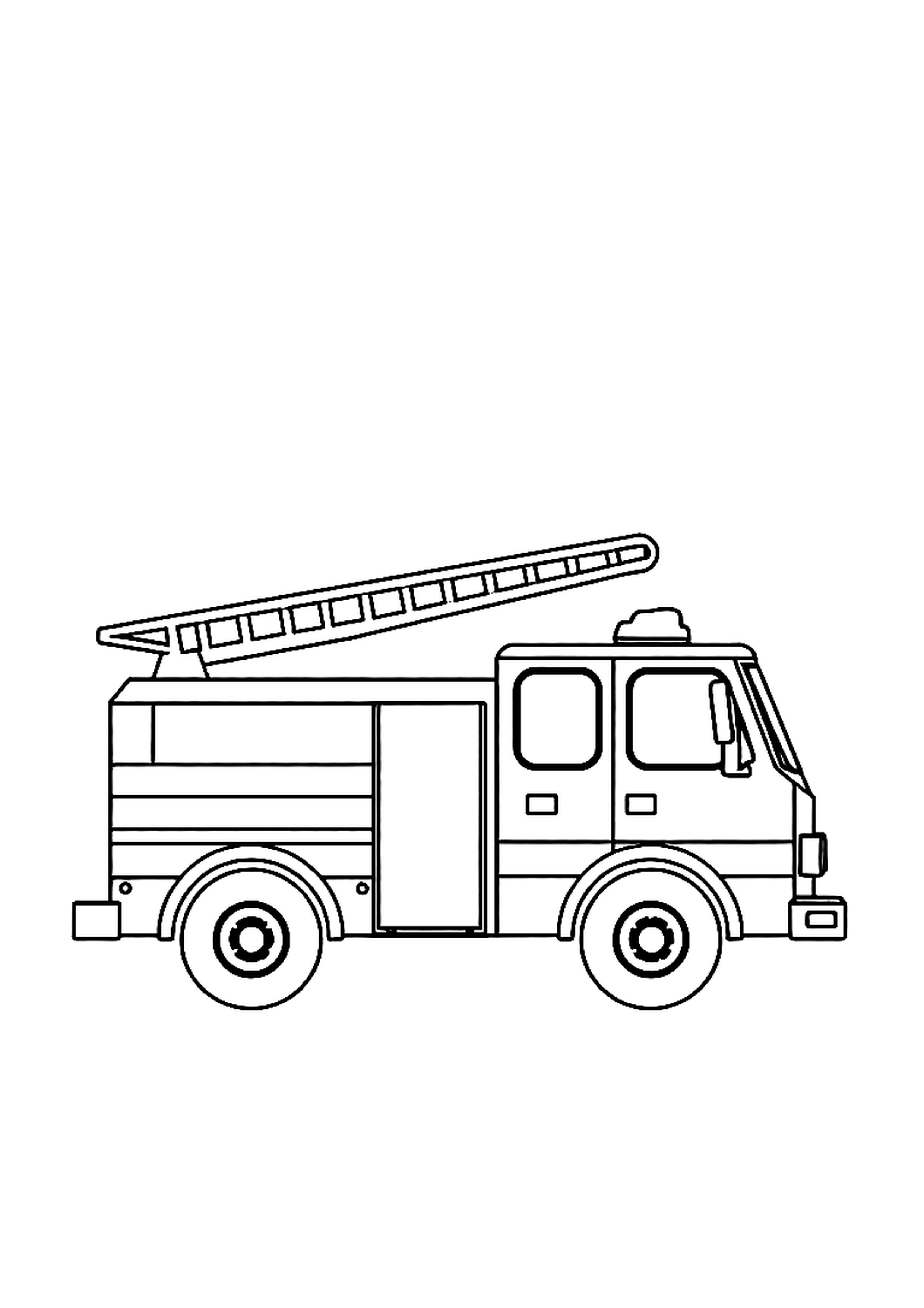 Red fire truck with ladder extended and siren on top