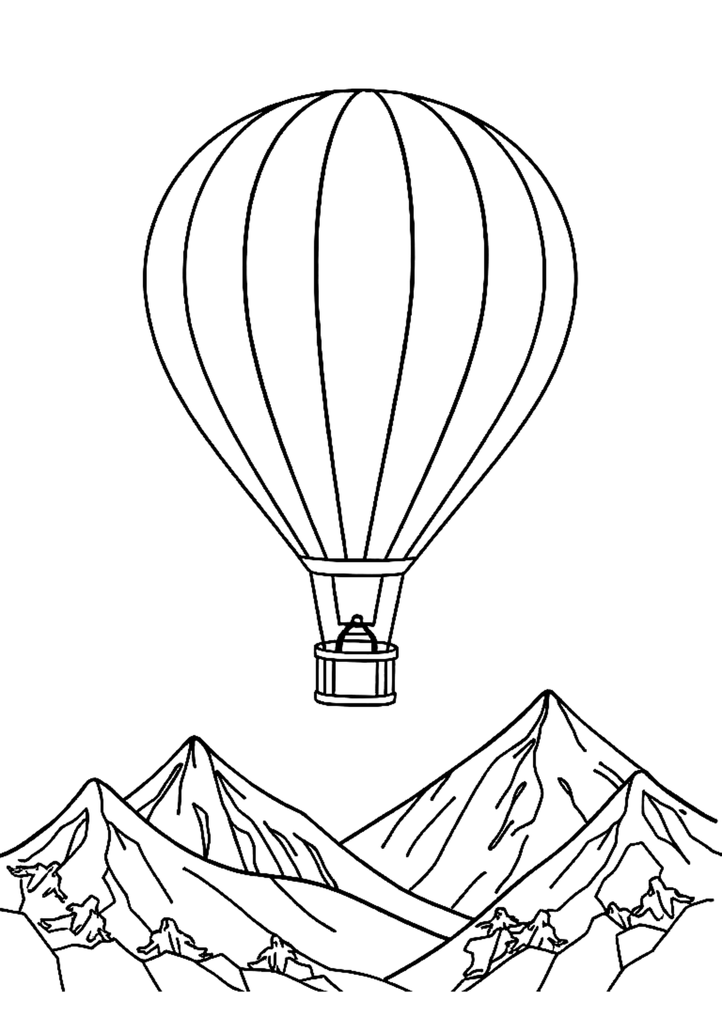 Colorful hot air balloon floating in the sky with patchwork panels