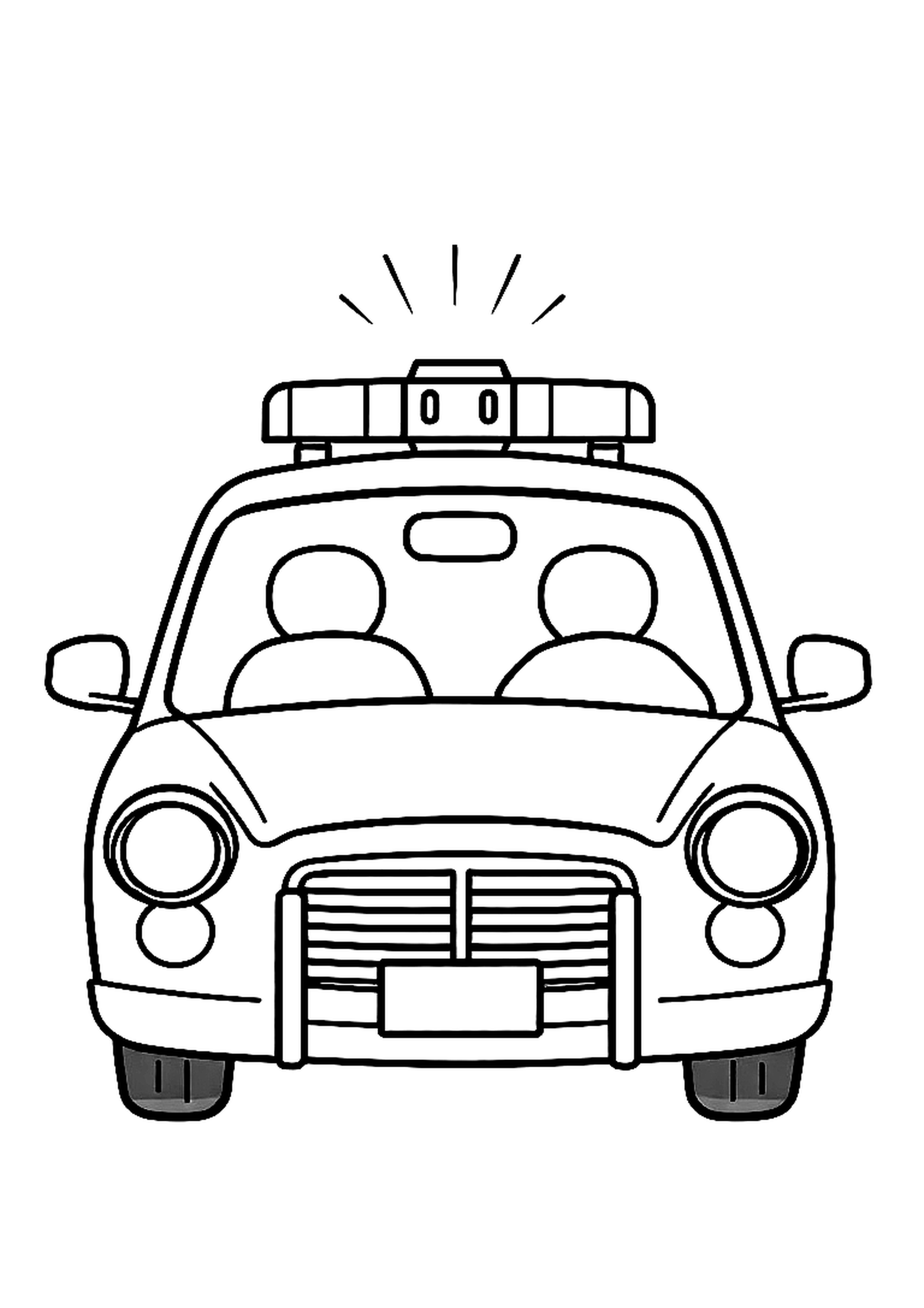 Police car with flashing lights speeding on a road