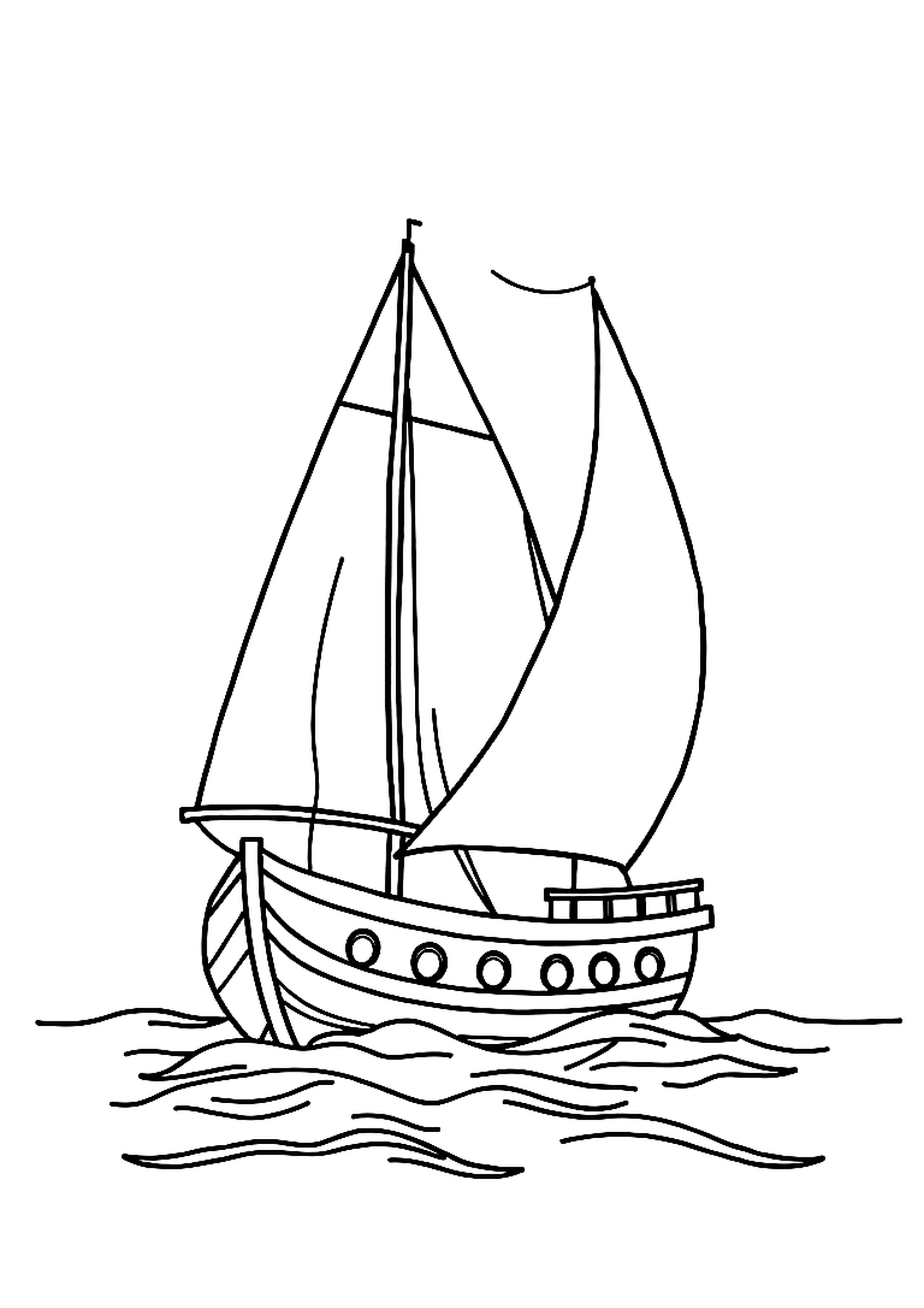 Sailboat gliding across calm water on a sunny day