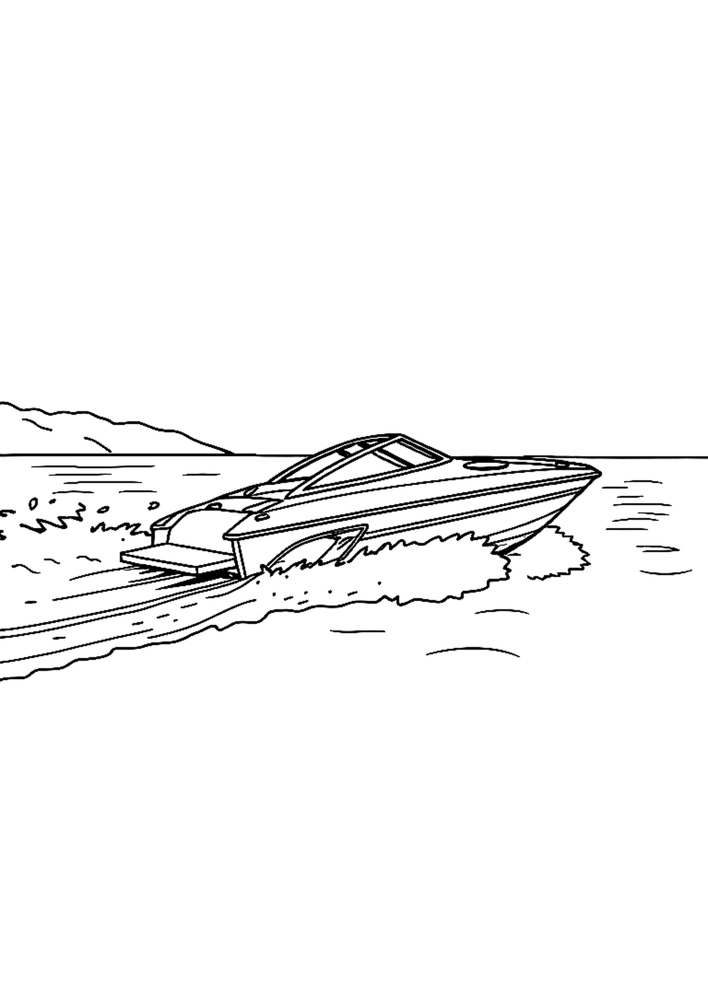 Speedboat racing across a lake making splashing waves